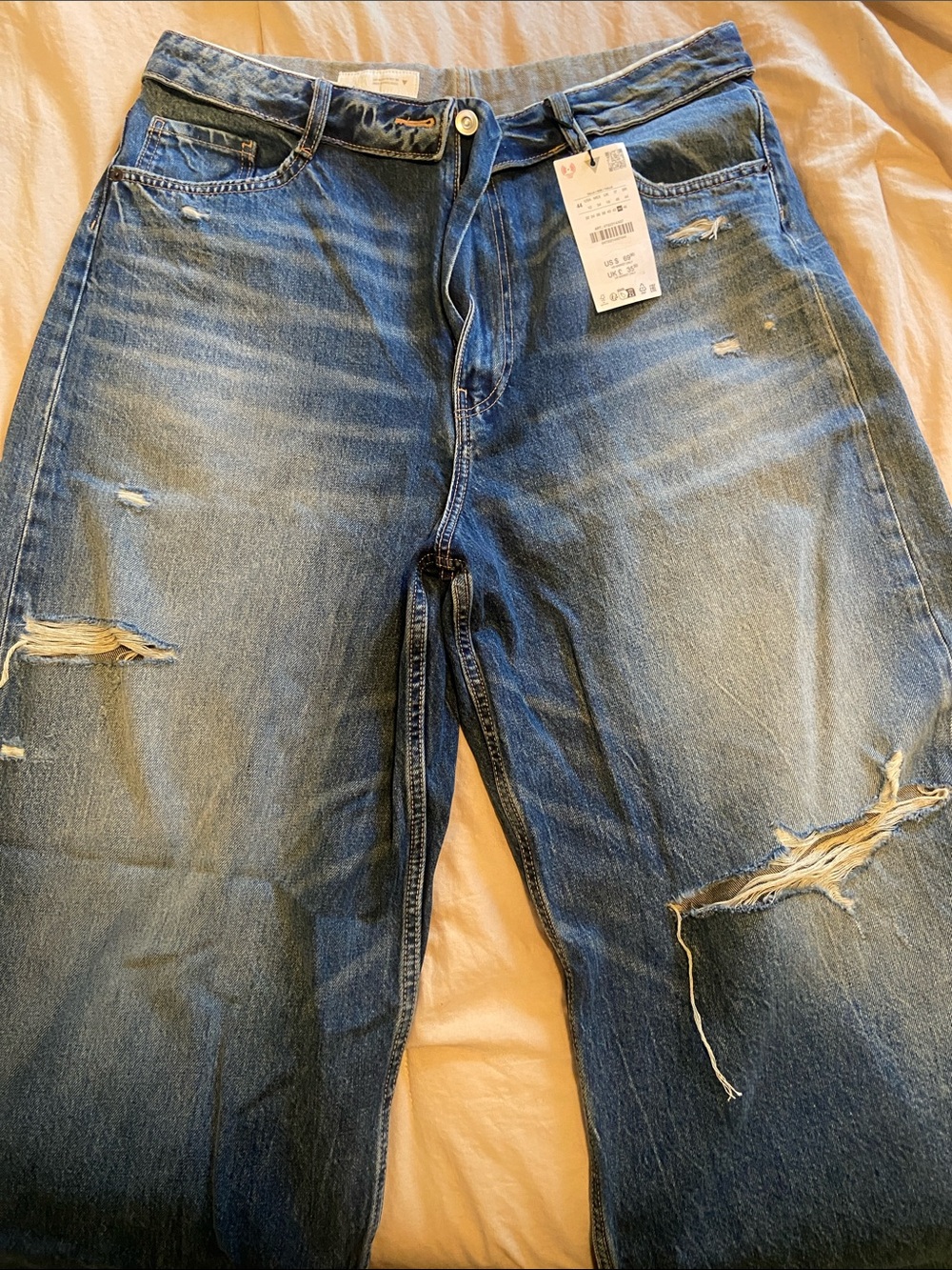 Zara Blue Distressed Relaxed Fit Jeans